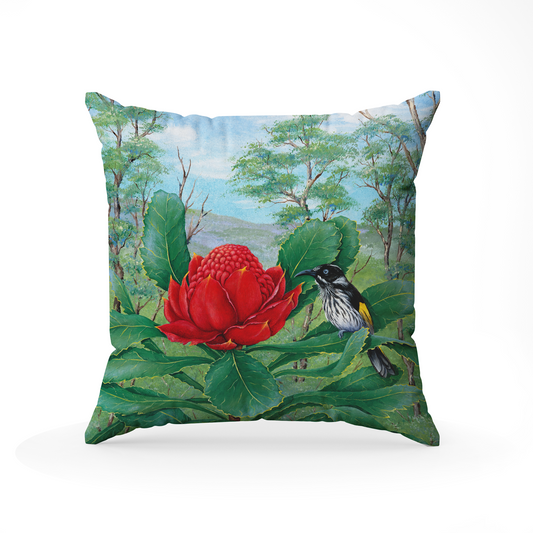 Warratah Waiting Owl Square Cushion Cover